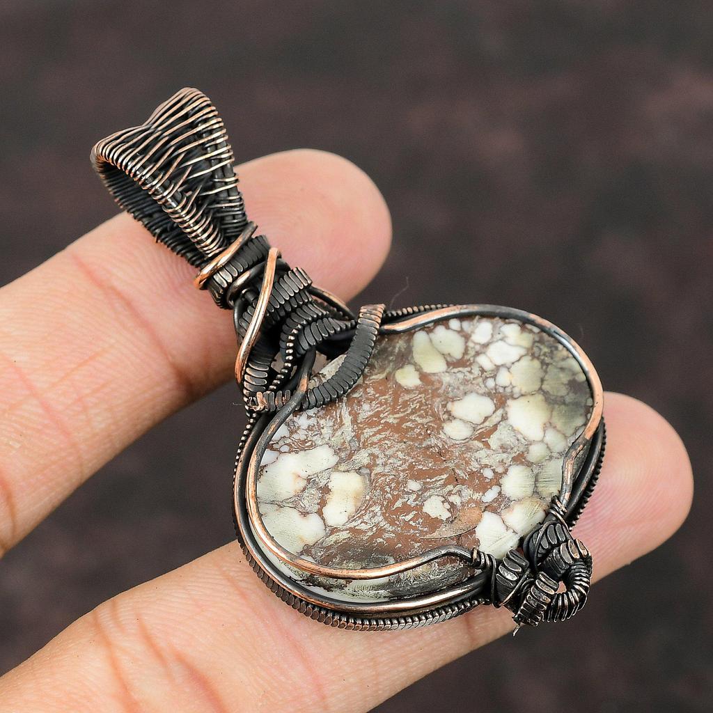 Wild Horse Magnesite Pendant Rainbow Moonstone Pendant Copper Wire Wrapped Jewelry Handmade Gemstone Pendant Gift For Her Designer Pendant