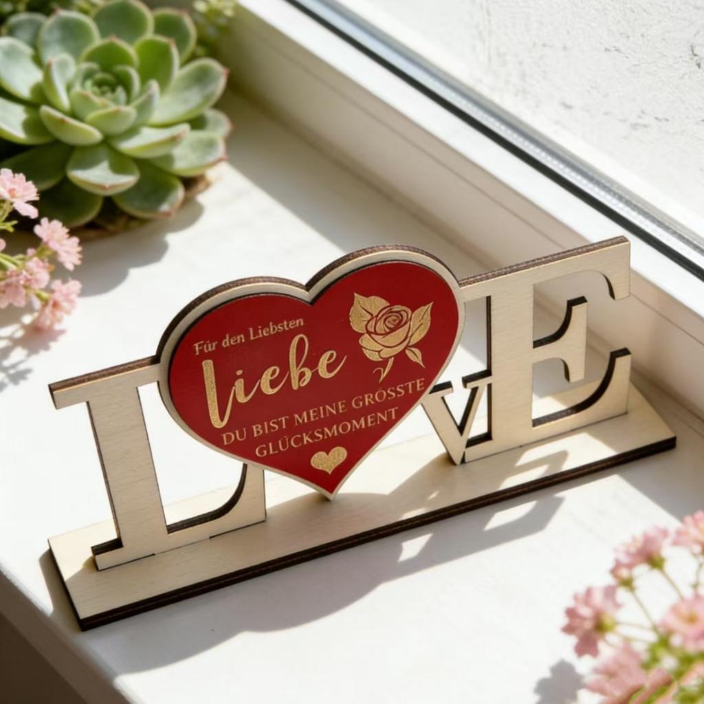 Wooden Love Heart Decor – Handcrafted Wooden Keepsake for Valentine's Day, Anniversary & Couple Gift, Romantic Home Accent