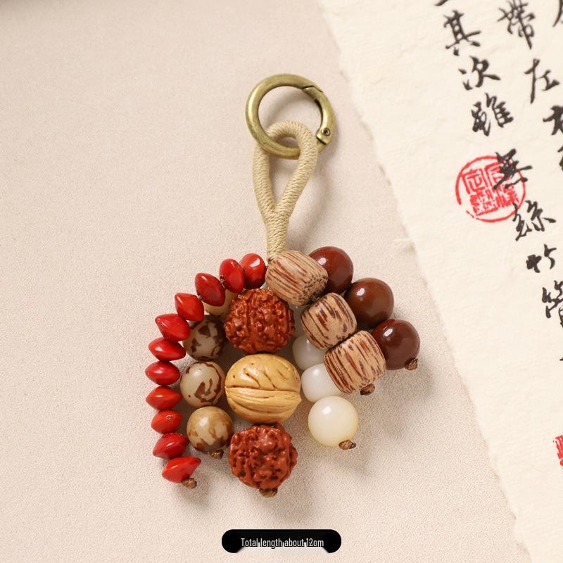 New Chinese-Style Red Bean Hand-Woven Bodhi Keyring Retro Car Pendant