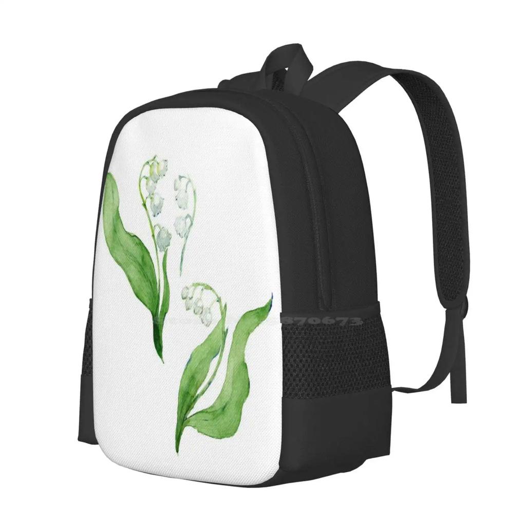 Lily Of The Valley School Bags Travel Laptop Backpack Lily Of The Valley Bud Flowers Floral Leaves Botanical Bouquet Garden