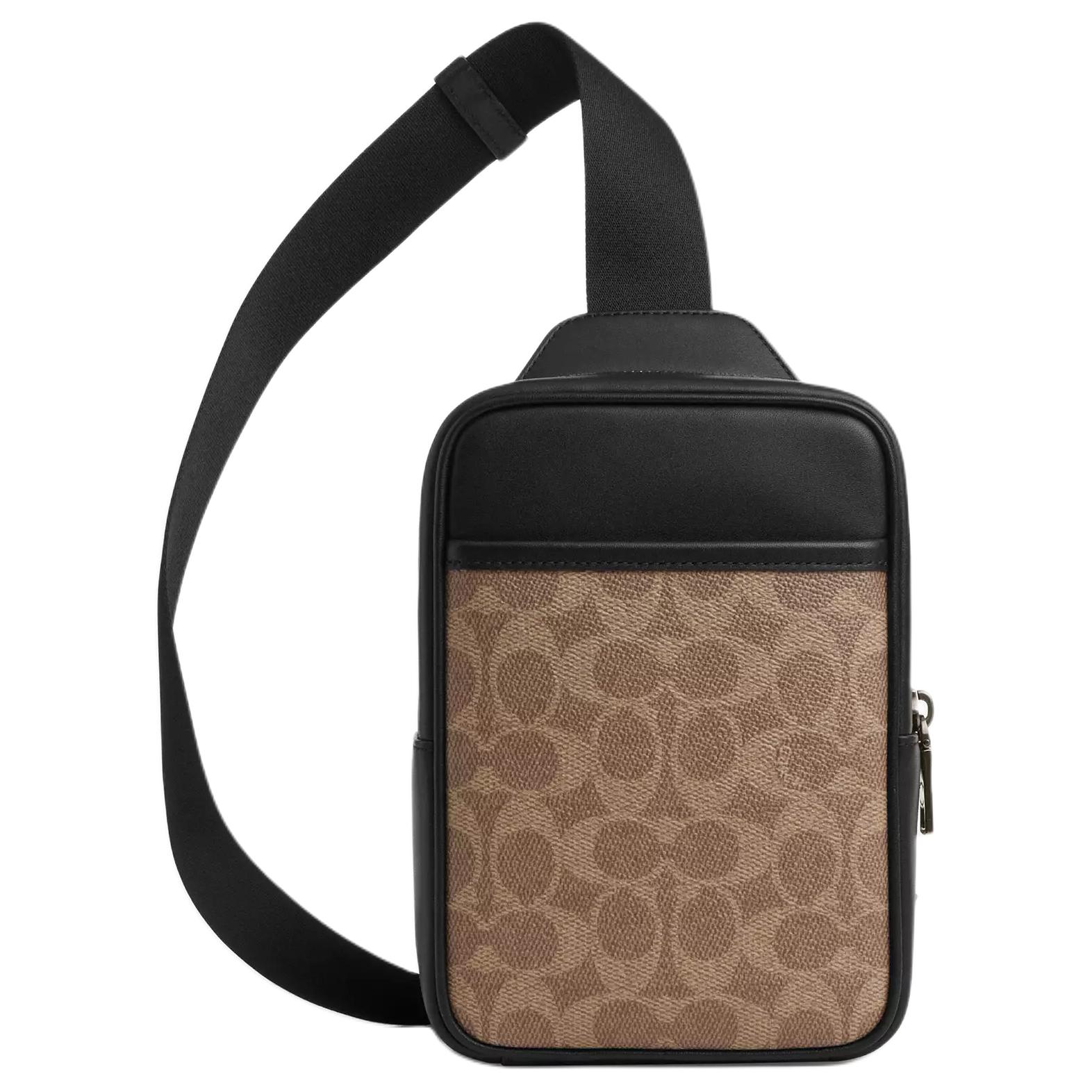 COACH Racer Sling Pack Signature Canvas Leather Men s Casual Daily Crossbody Chest Bag CCO68-QBNRX Basic Set (Bag+Dust Bag)