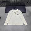 Miu Style 2025 Autumn/Winter Color Block Embroidery High Neck Cable Knit Elegant Cardigan