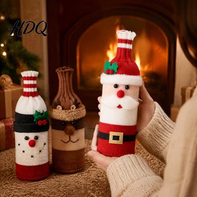Reusable Wine Bottle Gift Bag Christmas Cover Holiday Knitted Champagne Bag Snowman Santa Claus Decorations Elk Sweater for New Year Party
