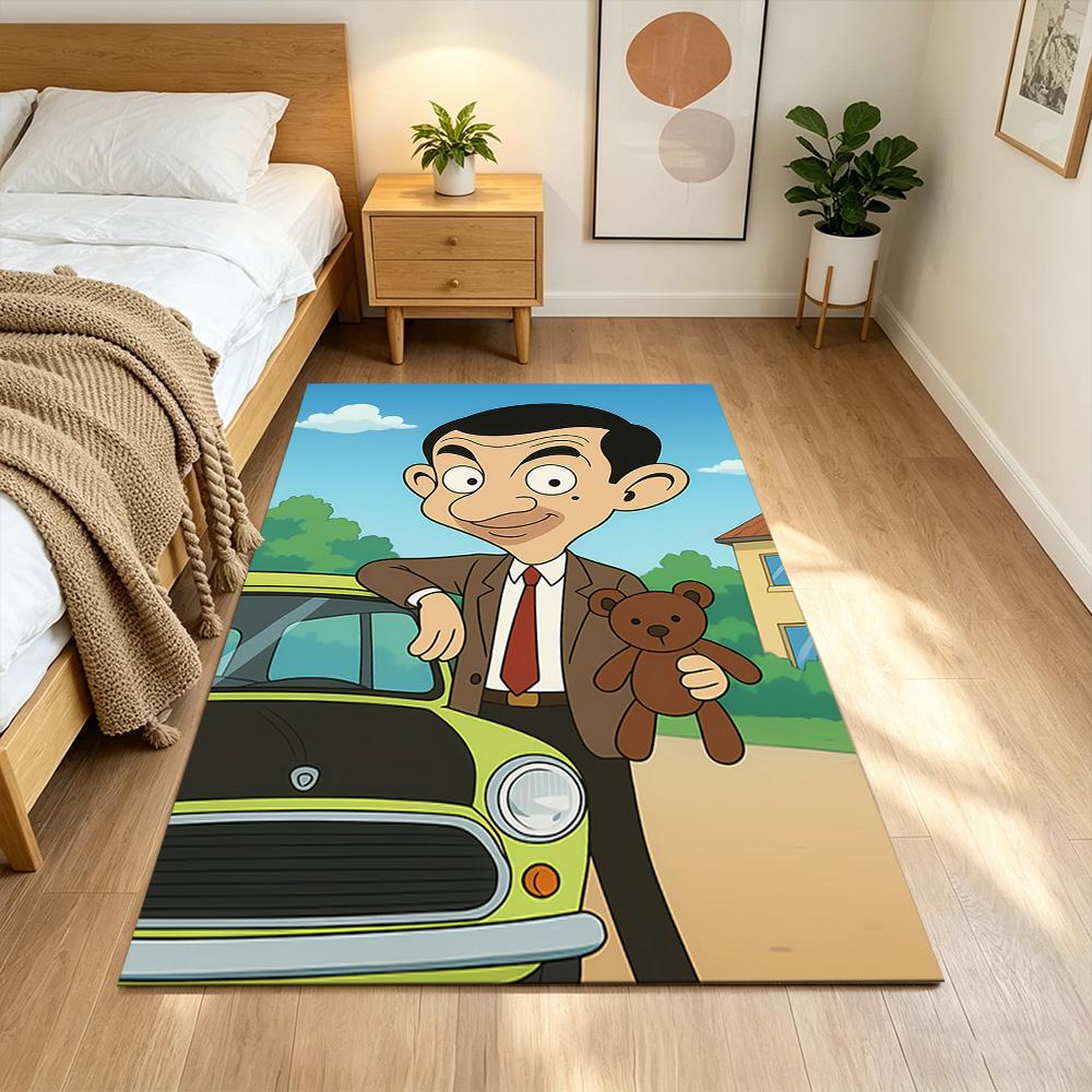 Mr.Bean Expressive Facial Features Cleanable Rug Soft Plush Water-resistant & Washable Corridor & Entryway Bohemian Boho Style Housewarming Gift Idea