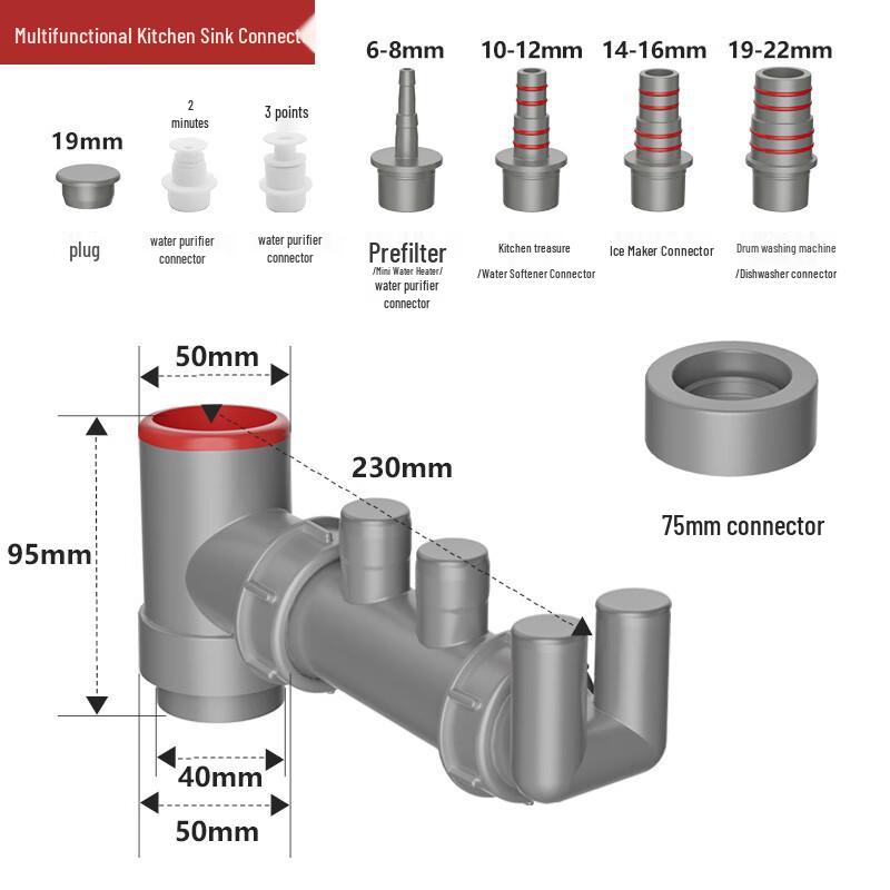 

Universal Kitchen Sink Drain Tee Connector with Overflow