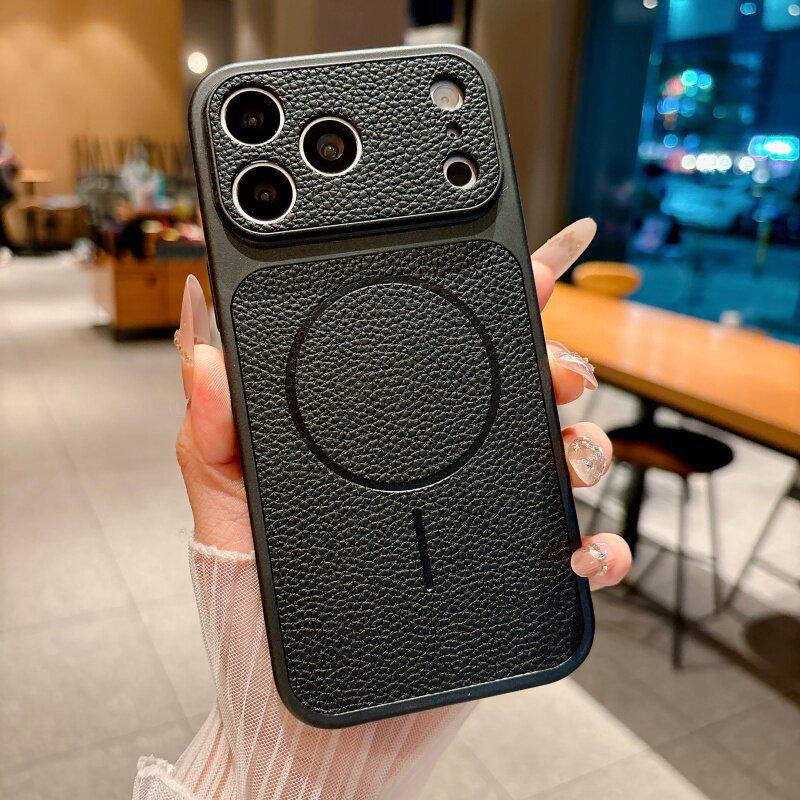 

Lychee Pattern Magnetic Case for iPhone 17 Pro Max with Apple 16 Leather Sticker and Precision Hole for 15 Pro and 14 Business Models 14promax