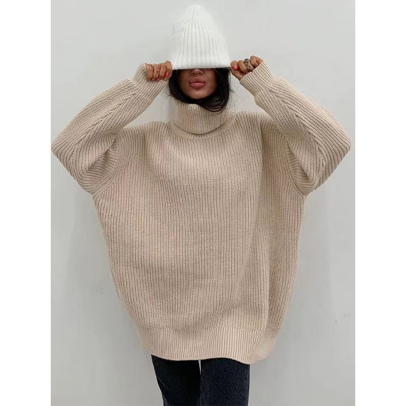 

Fashion Wind Knitting Pullover Pure Color Loose Casual Turtleneck Sweater Knitted Turtleneck Sweater Rice apricot L