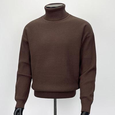 Men's American Heavyweight Ribbed High-Neck Sweater: Autumn/Winter Loose Fit, Solid Color, Thick Knit Inner Layer.