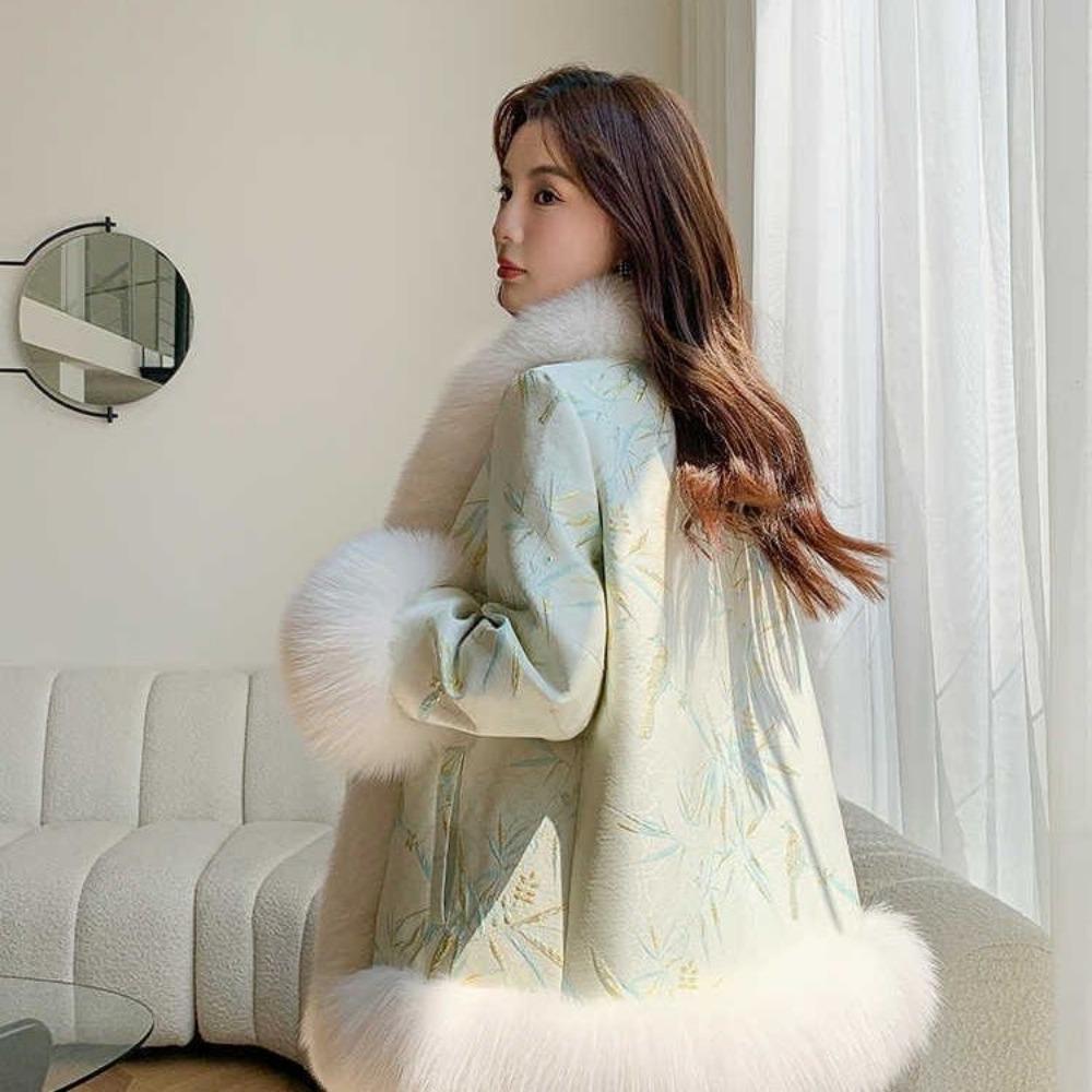 Satin National Style Buckle Imitation Fox Fur Coat Women's Young Fur Coat Winter New