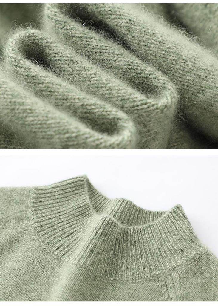 Heathered Cashmere Half-High Collar Women's Knit Base Layer - Slimming, Loose, Warm, Simple, Versatile Top