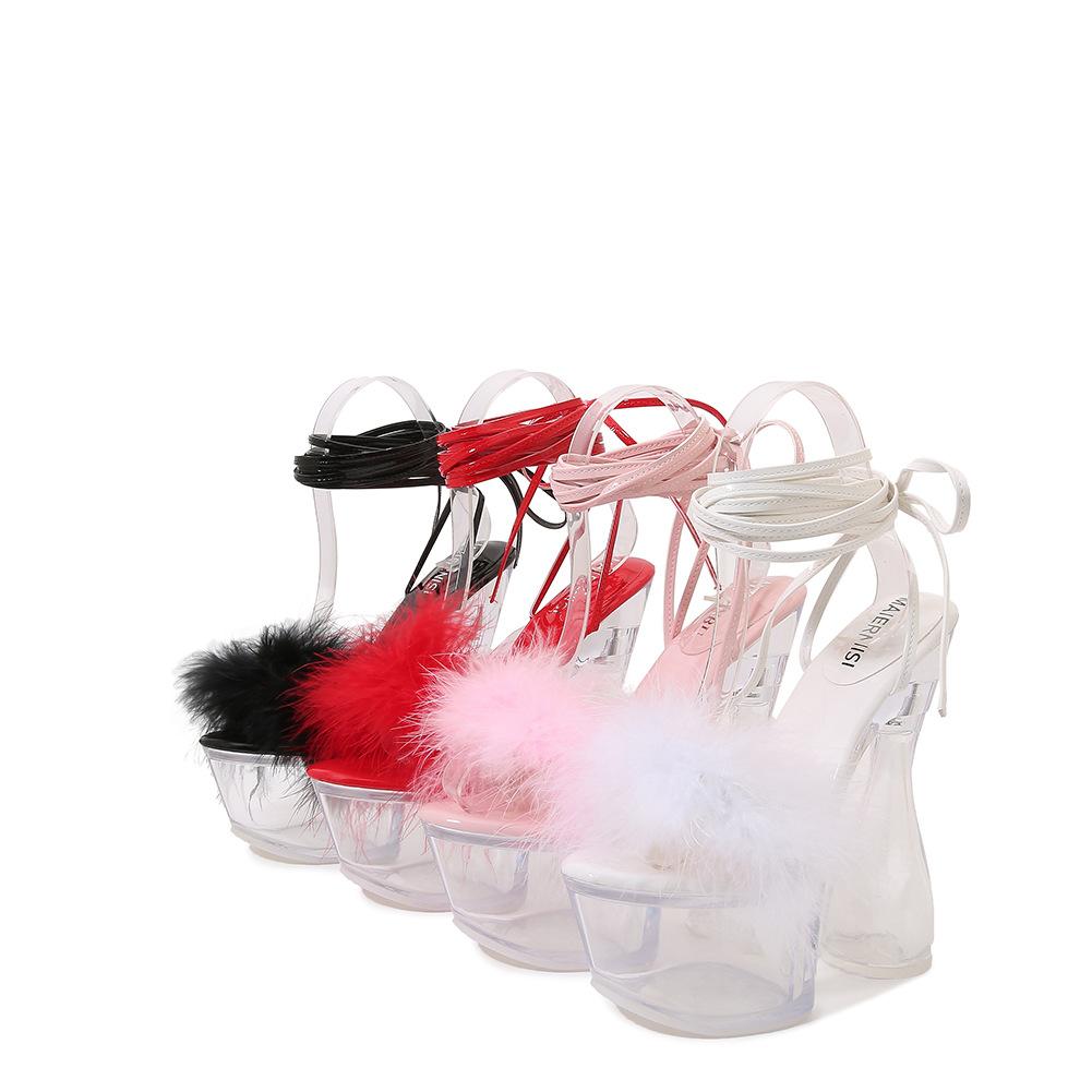 New fashion personality simple Mao Mao shoes waterproof table crystal super high heel sandals temperament