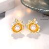 1 Pair of Fashionable Synthetic Zircon and Imitation Pearl Shell Flower Earrings, Fashionable French Retro Light Luxury Earrings
