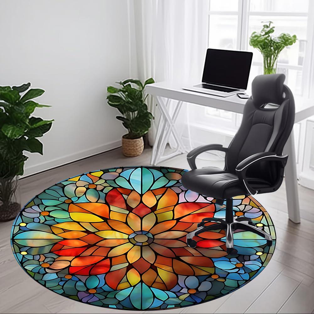 1pc Stained Glass Mandala Office Round Area Rug, Under Office Chairs Bedroom Living Room Home Decor, Room Deco