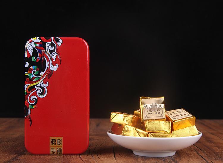 Exquisite 2003 Yunnan Pu-erh Gift Box with Ripe Small Gold Tea Bricks