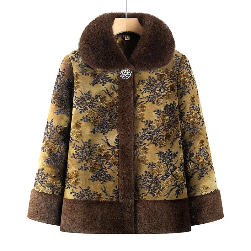 

Grandma s Thickened Velvet Coat: New Chinese Style Winter Jacket for Middle-aged and Elderly Women XXXL жёлтый