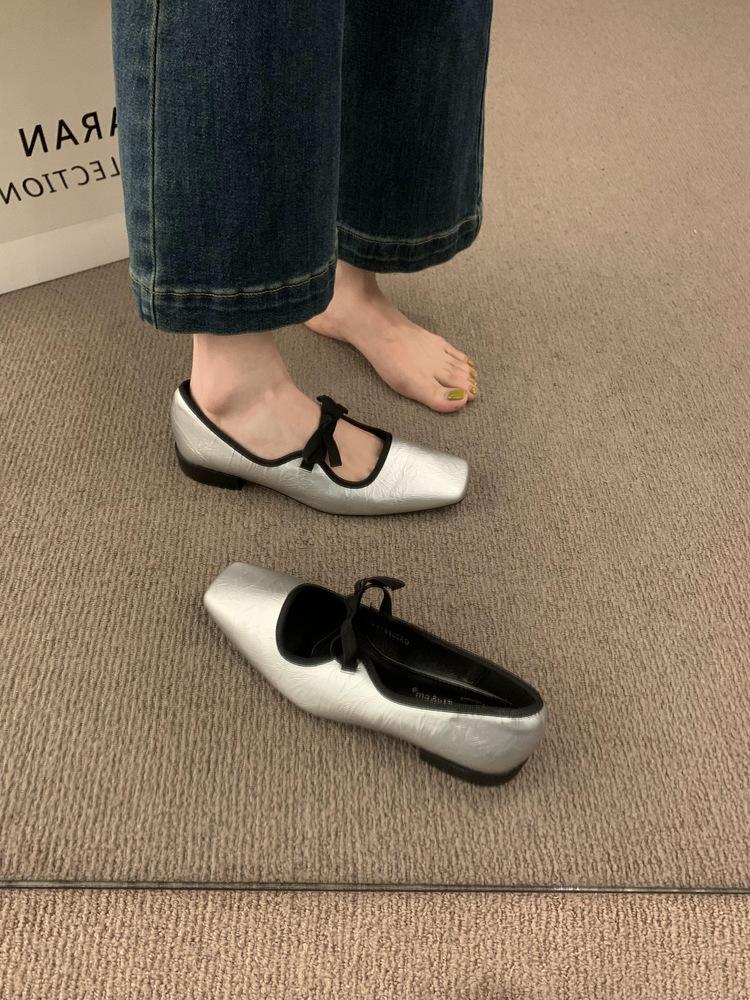 Fashion New casual flat shoes with square toe niche design spring simple versatile comfortable elegant women's single shoes