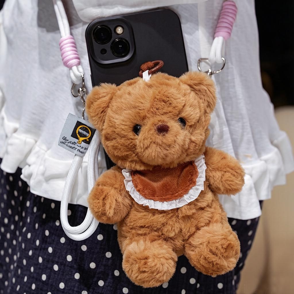15Cm Cartoon Animals Plush Pendant  Cross Body Phone Support Plushie Stuffed Rabbit Lamb Bear Penguin Small Plushie Gift