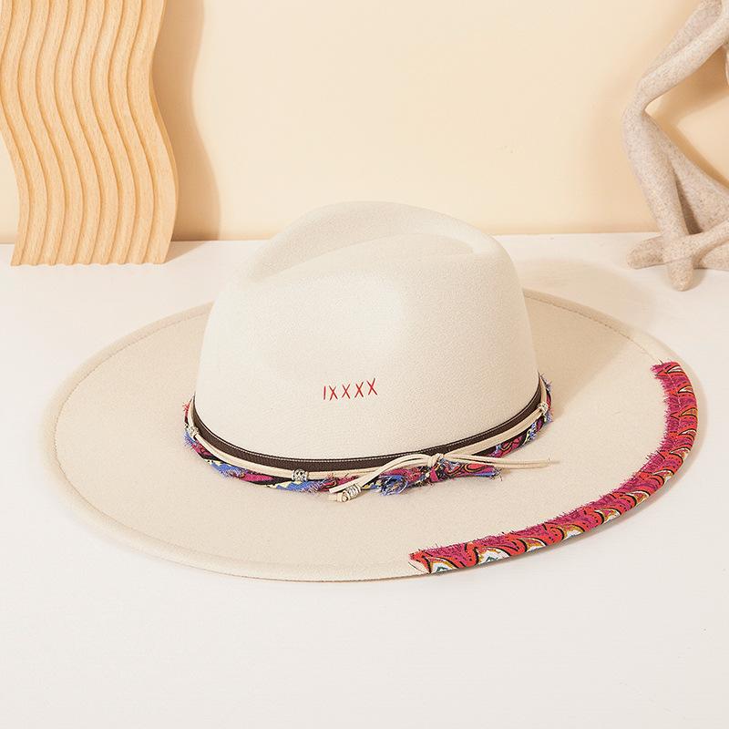 Color Blocking Wildleder Fedora Hüte für Damen Herren Großer Breiter Rand Klassischer Wildleder Panama Hut Western Partyhut Sombrero Rockero Mann
