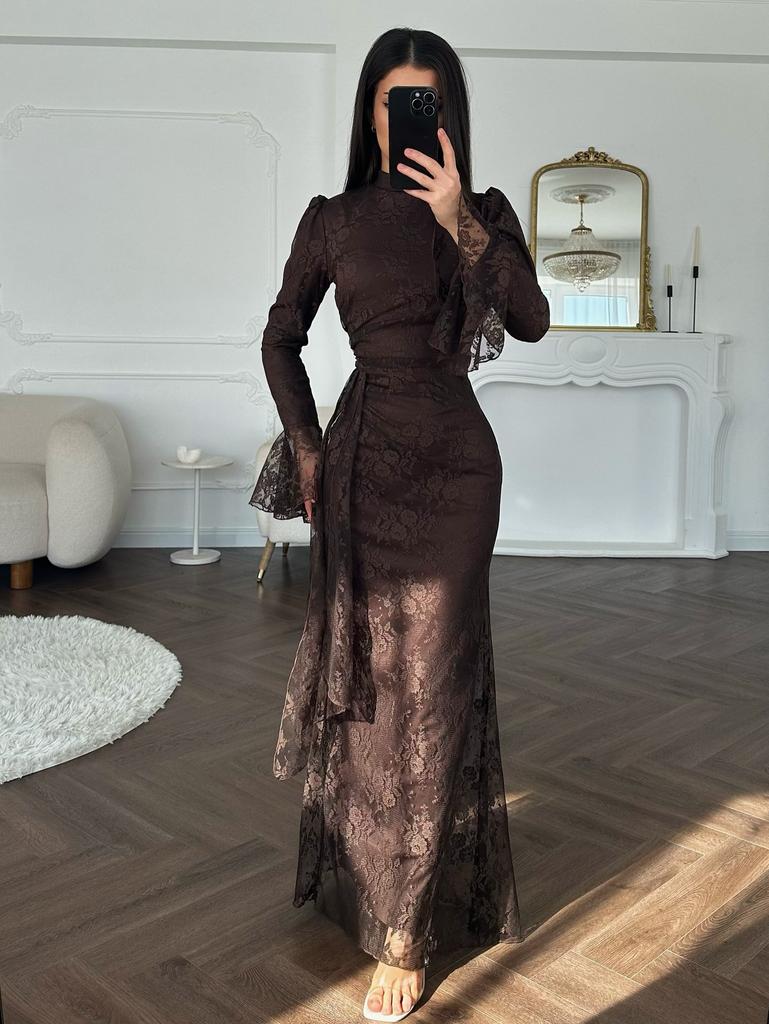 Autumn and Winter Women's Clothing European and American Elegant Lace Hip-wrapped Evening Dress