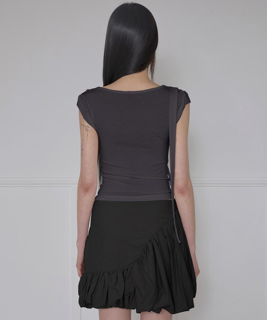 Peulleeoeob Asymmetrical Draped Strap Roll-Up T-Shirt (Fl-170_Charcoal)