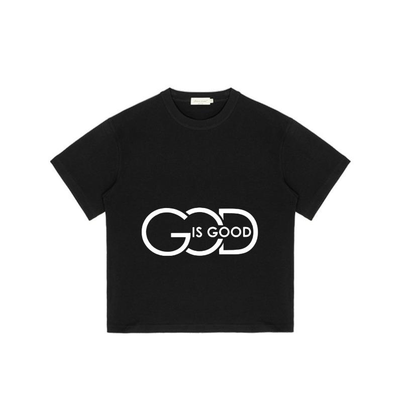 Black T-Shirt with God Is Good Print for Casual Wear