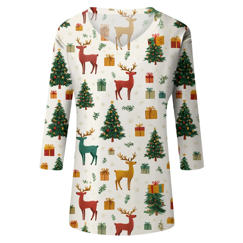 Dámské topy Tříčtvrteční rukáv Košile Výstřih do V Volná Ležérní košile Potisk Tričko