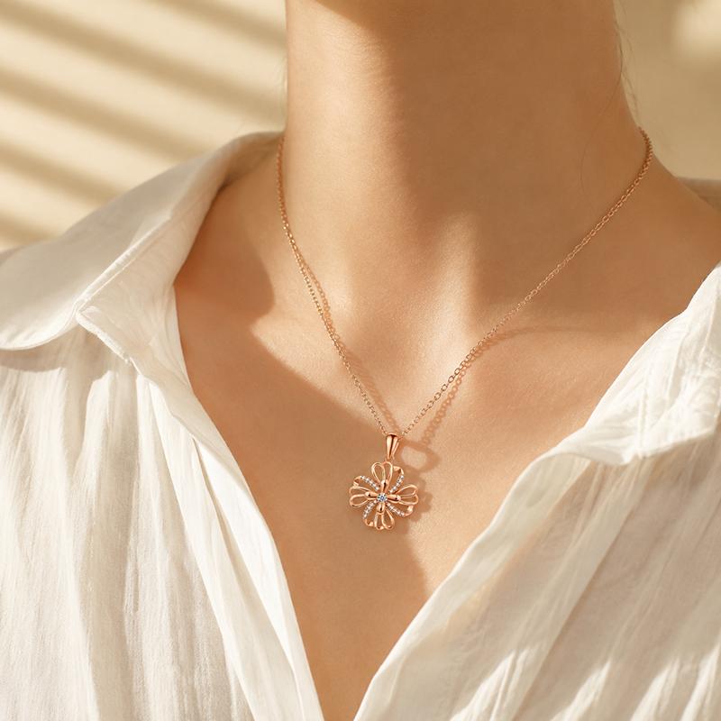 Elegant Flower Pendant Necklace Gold/Rose Gold Plated Sparkling CZ Floral Pendant Jewelry Gift for Daily Occasion