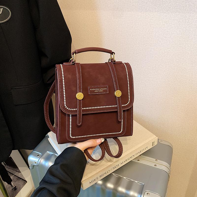 Retro Niche Design Backpack Fashion Portable Backpack British Daily Commuting Backpack Female Mini Schoolbag Girl PU Leather