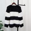 Thickened contrasting stripes imitation mink fleece sweater jacket autumn and winter new high-end loose knitted cardigan women