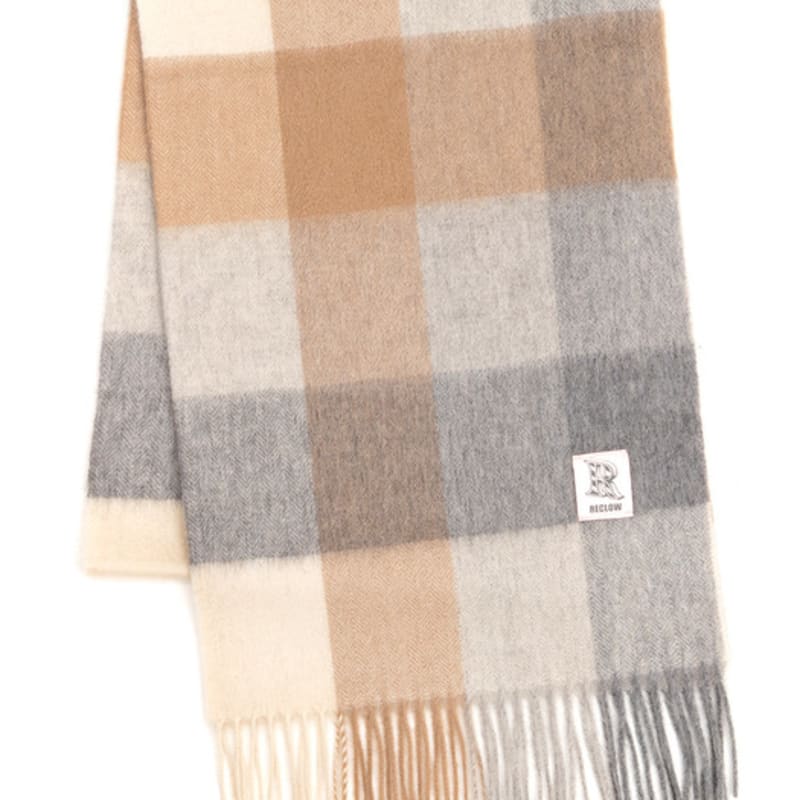 RECLOW RECLOW LAND 100% Kaschmir Karomuster Schal Grau