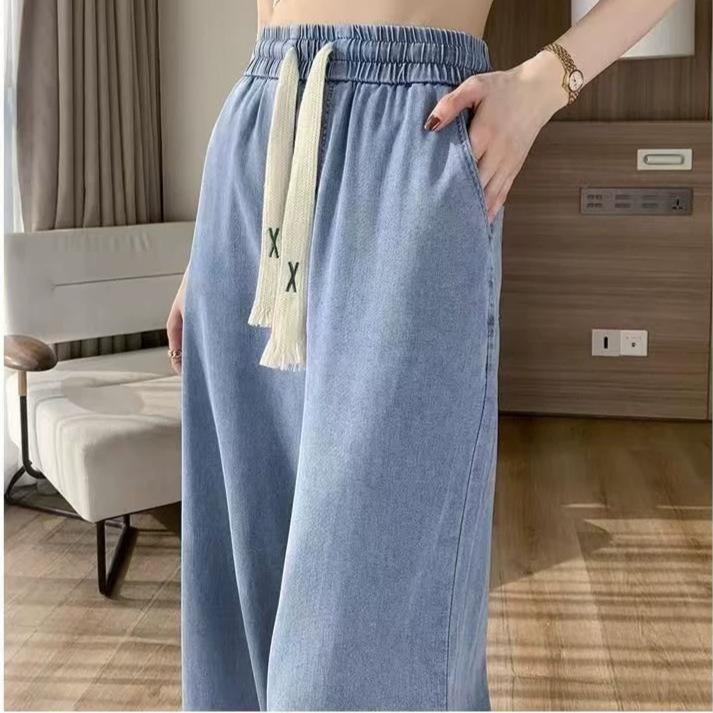 Summer popular women s clothing Tencel denim women s pants summer thin straight pear-shaped body wear thin ice silk wide legs Small xl