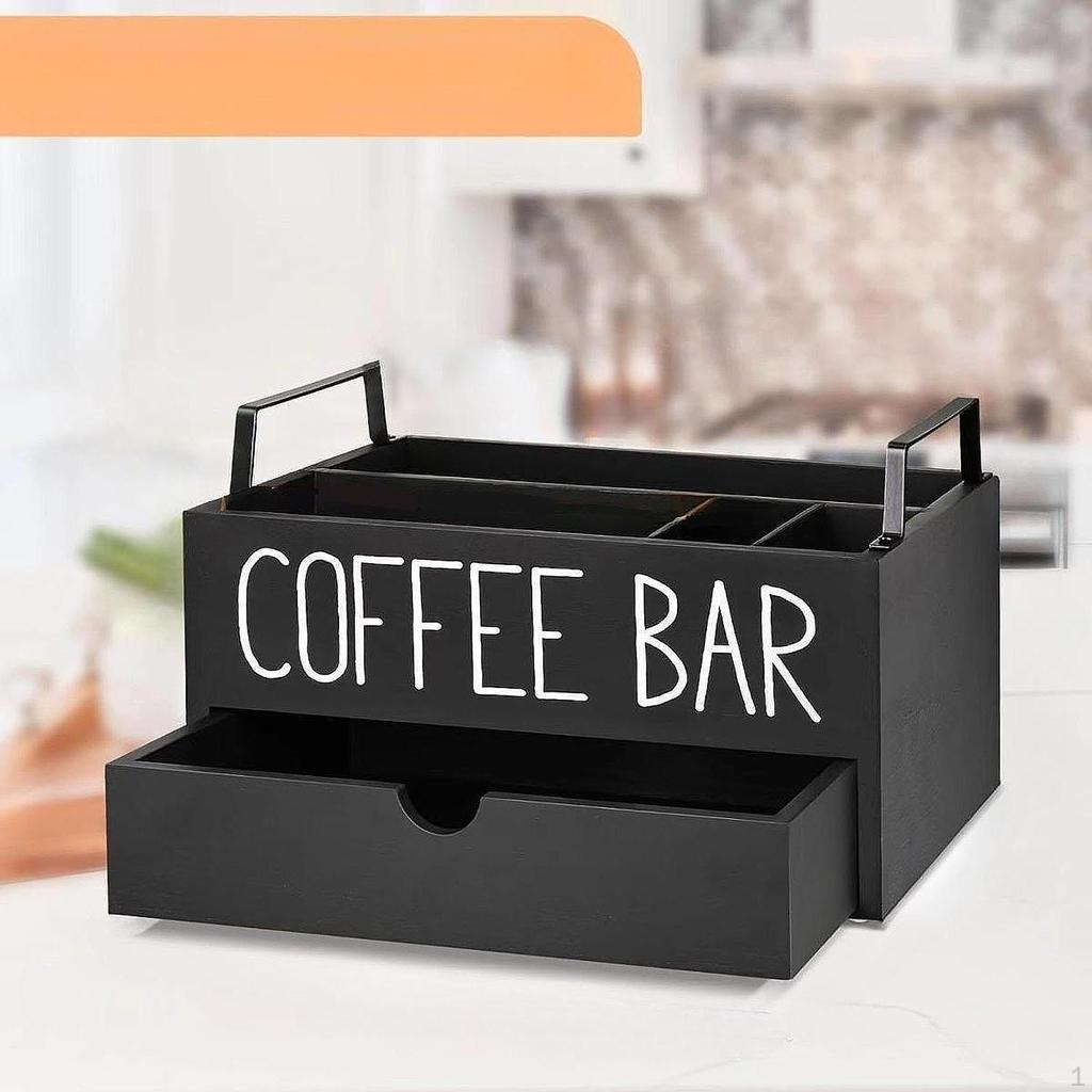 Coffee Organizer for Countertop, Wooden Holder and Accessories