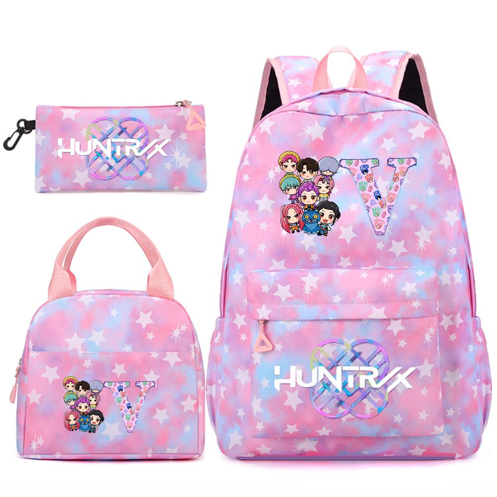 3Pcs/set 26 English Letter Kpop Printed Backpack Handbag Pencil Case for Teenger Student Girl Boy Schoolbag Kid Bookbag Large Capacity Travel Bag Gift