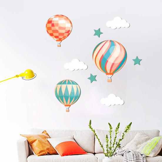Yousheng 9 Pcs Hot Air Balloon Wall Decor with Clouds Stars Boho Wooden Nursery Wall Art Sign for Living Room Kids Bedroom Hallway Playroom Classroom