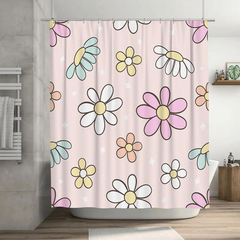 Floral Print Shower Curtain Pink Blue Blossoms Waterproof Bath Decoration for Home Bathroom Decorations Set 180x245cm