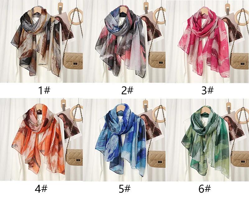 Van Gogh Ombre Ink Painting Viscose Shawl Scarf Lady Print Voile Soft Pashmina Hijab and Wraps Foulard Muslim Sjaal 180*85Cm
