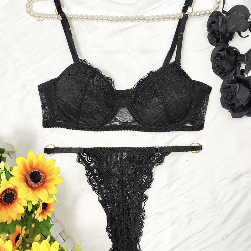 Sexy three-point erotic embroidery sexy cute underwear uniform seduction flirting two sets
