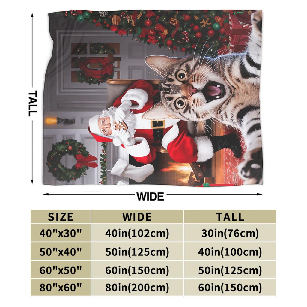 Cat Selfie with Santa Flannel Blanket Winter  Soft Bedding Throws for Kids Couch Chair Street Trend Bedspread Sofa Bed Cover