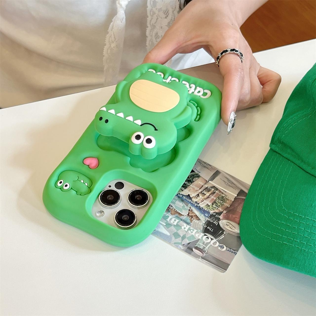 

Cute Love Heart Crocodile Phone Case Soft Silicone Cover With Holder for iPhone 12 13 14 15 16 17 Pro Max 16pro 17Pro 17Promax iPhone 13