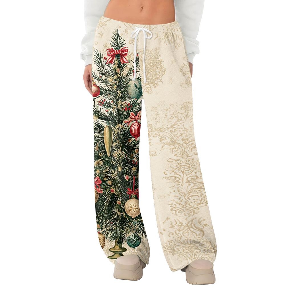 Women's Fleece Wide Leg Elastic Waist Drawstring Loose Pants Drawstring Pajama Pants Sleepwear Trousers