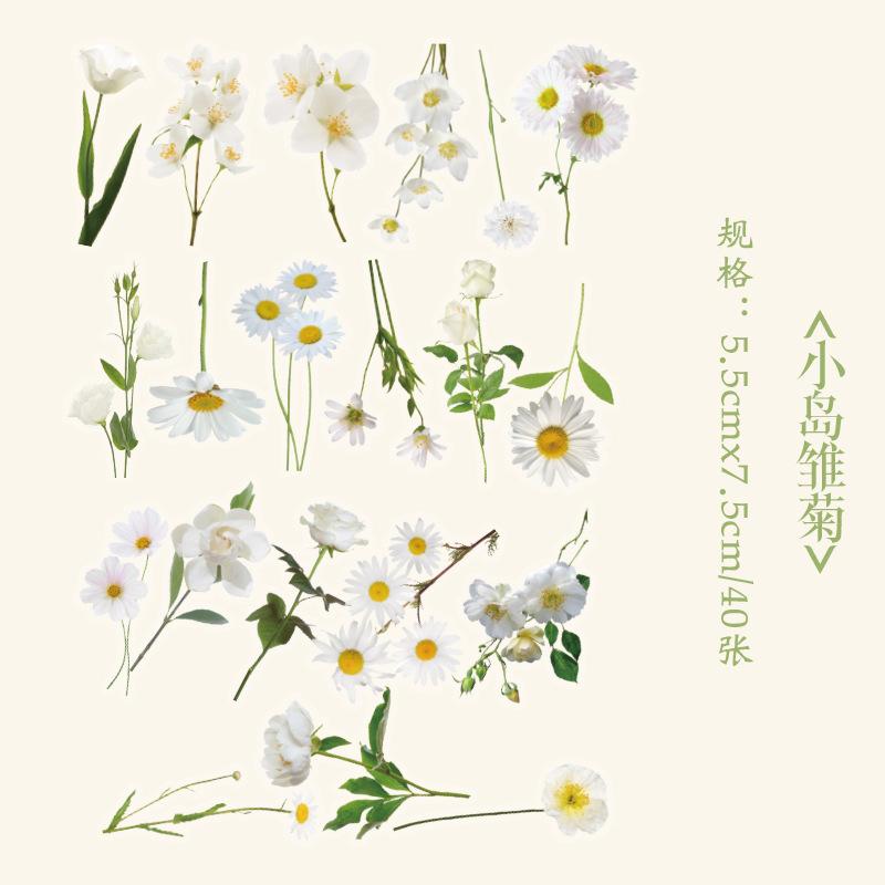 40 Pcs Kawaii Creative Flower Plant Stickers Hand Tent DIY Stick Labels Scrapbooking Material Junk Journal Supplies