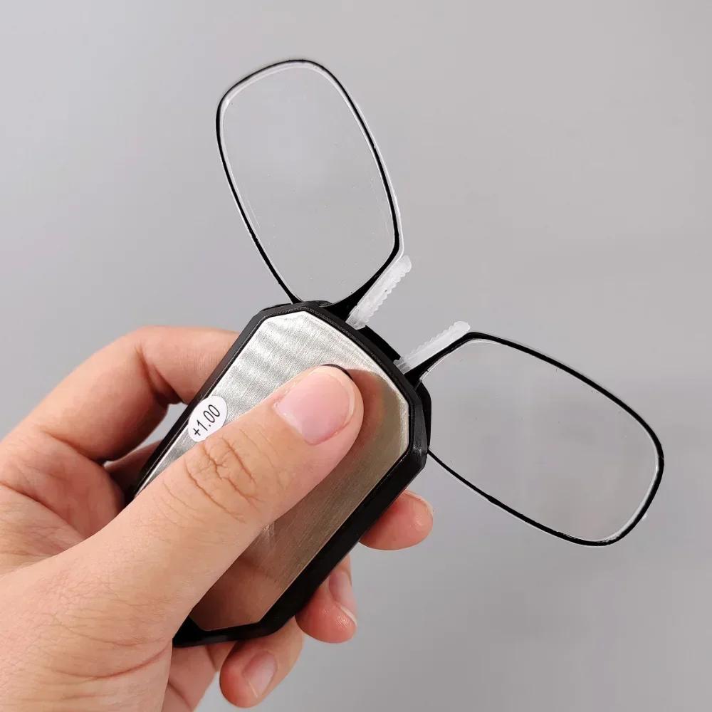 Nose Clip Reading Eyeglasses Men Ladies Portable Hyperopia Glasses Transparent Glasses Folding Glasses with Keychain +10 To +30 +1.0 +3.0