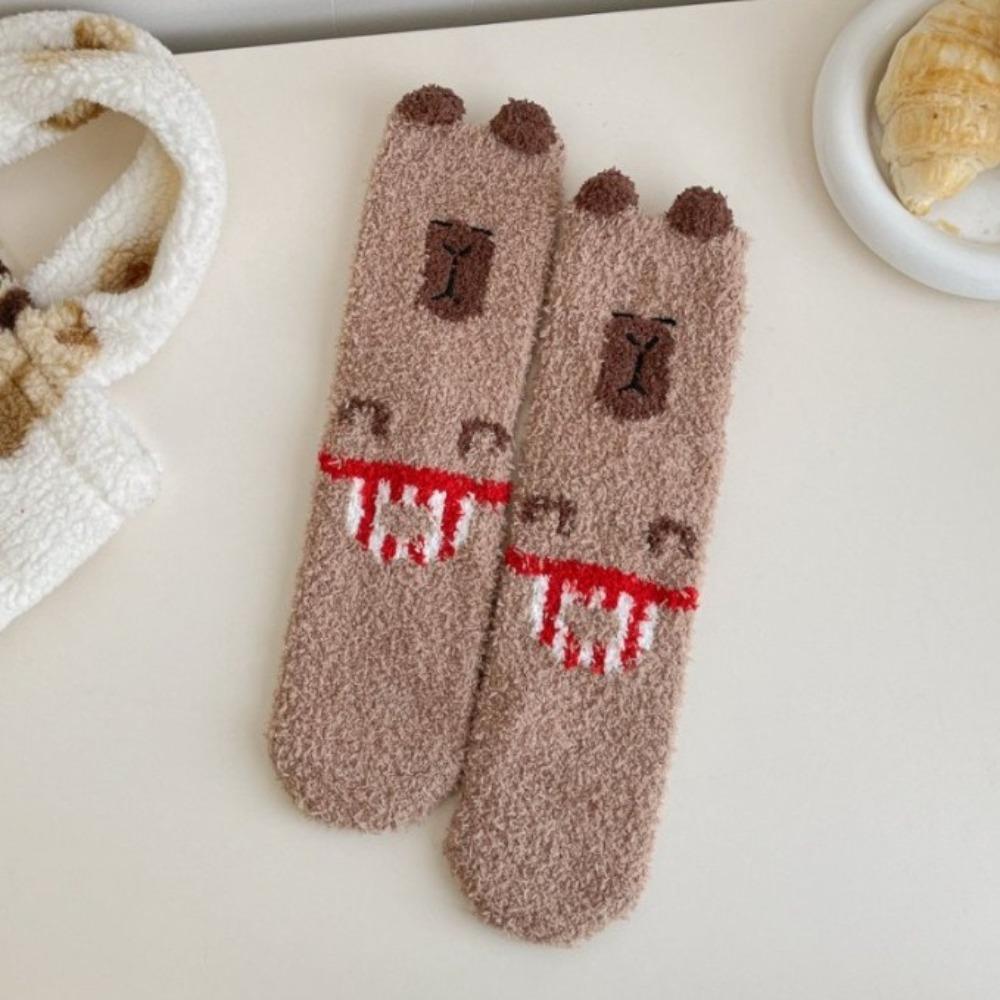 

Capibara Sleep Socks Fleece Thickened Carpet Home Socks Autumn Winter Mid-tube Stockings Women 1