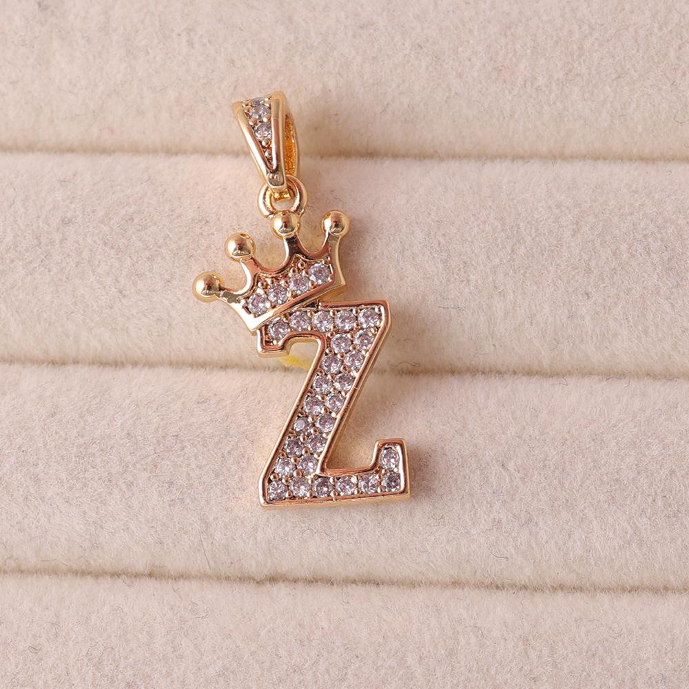 Gold-Plated Crown Rhinestone Letter Pendant Necklace