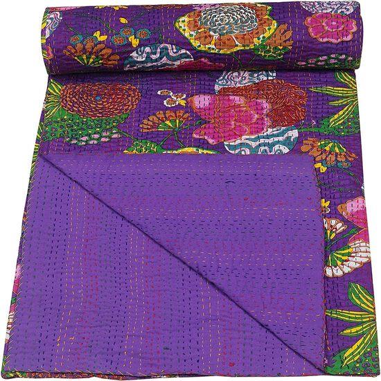 Aizza Trends Cuvertură Kantha din Bumbac Pur Imprimat Lucrată Manual - Aspect Tradițional Cuvertură de Pat Kantha Gudri - Gudri Vintage Cusute Manual