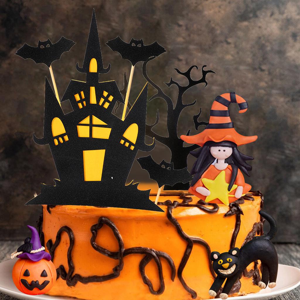 8 buc Topper tort Halloween Casă bântuită Fată dovleac Liliac Pisică neagră Topper cupcake pentru Petrecere Vrăjitori Petrecere fantome Petrecere păianjeni