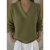 Fall Winter Women's Solid Knit V-Neck Loose Sweater Casual Fashion Pullover Tops for European American