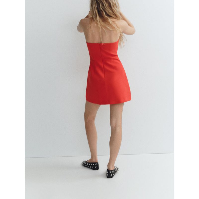 Za2025 Spring New Women's Clothing Fashion Elegant Flip Trim Bandeau One-Shoulder Straight Collar Short Dress 3067311