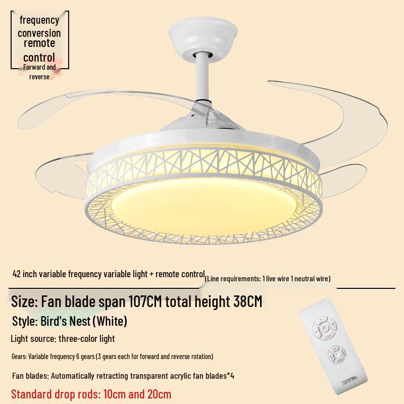 Smart Variable Frequency Ceiling Fan with Chandelier for Living Room, Bedroom, and Restaurant