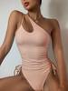 Women Sexy Irregular One Shoulder Elastic Swimsuit Summer Backless Sloping Shoulder Solid Color Tight One-piece Swimsuits